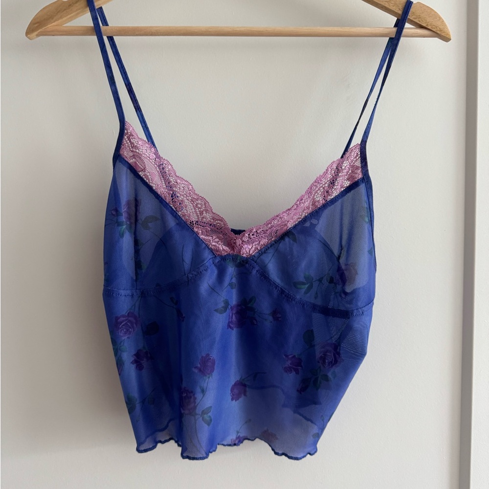 Floral Sheer Camisole with Lace Trim